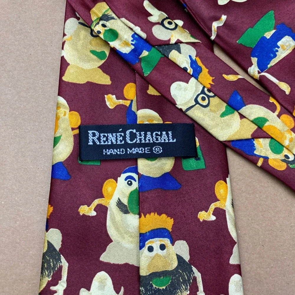 VTG Rene Chagal Mr Potato Head Novelty Tie Mens OS Burgundy 90s Toycore Handmade